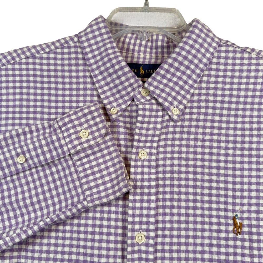 Ralph Lauren Button Down Mens XL Purple Gingham Classic Fit Cotton Long Sleeve